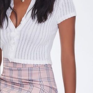 White Lace Detail Collar Button Up Crop top